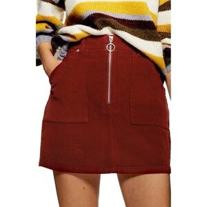 Topshop Red Corduroy Mini Skirt with Zipper